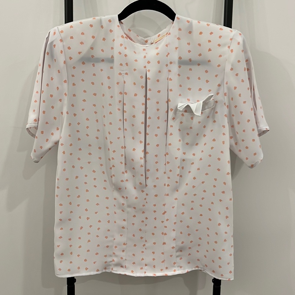 Vintage Tess Paris Milano Polyester Short Sleeve Blouse Top Button Women Size 4